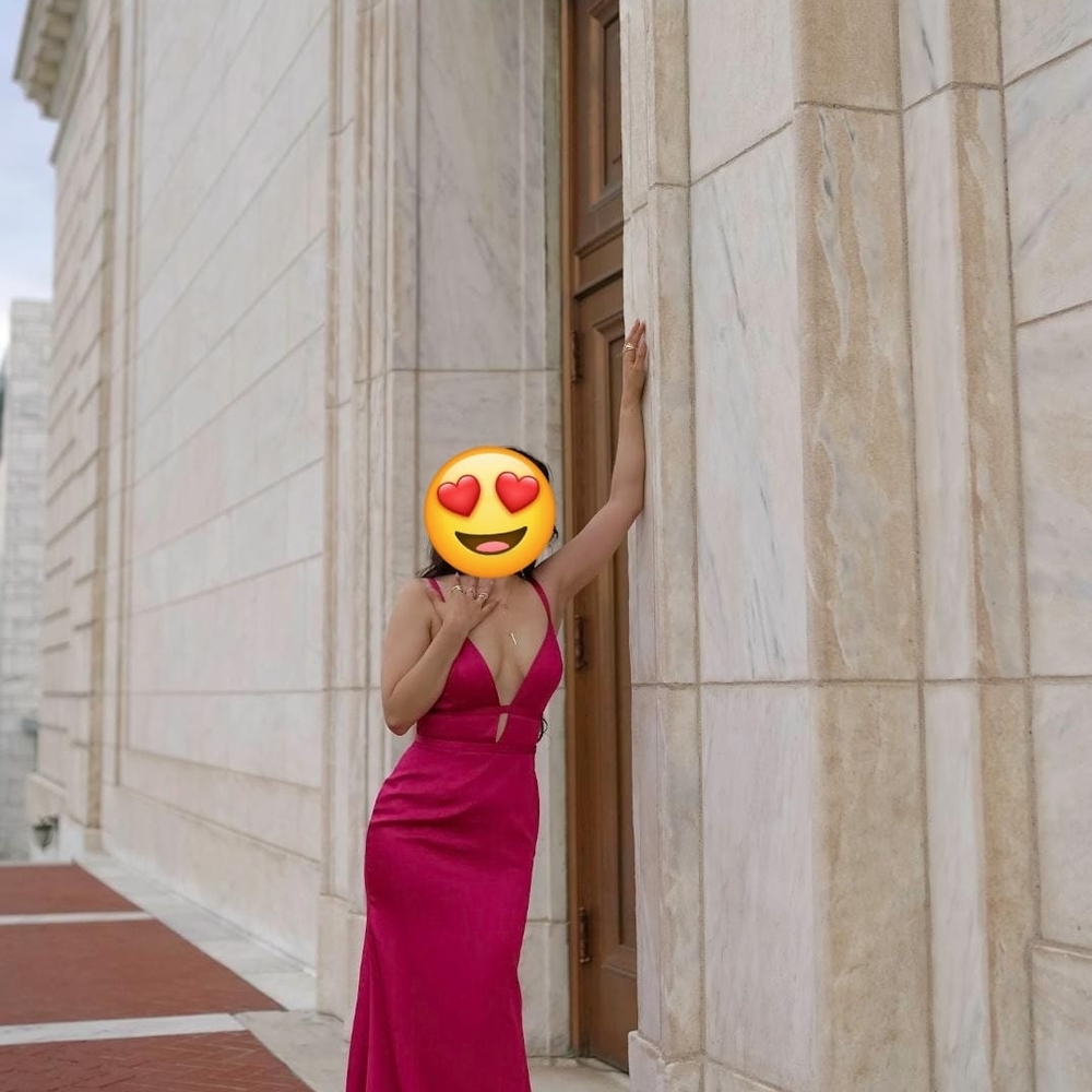 Fuchsia V-Neck Evening Dress - Women's Formal Gown